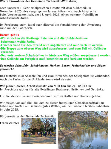 Werte Einwohner der Gemeinde Tschernitz-Wolfshain,